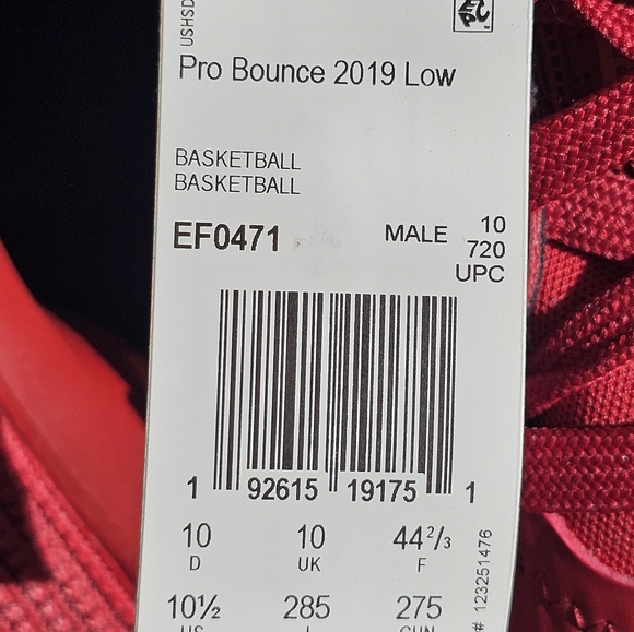 Adidas Pro Bounce 2019 Low Top Red Basketball Shoe EF0471 Mens Size 11 New - Picture 5 of 5
